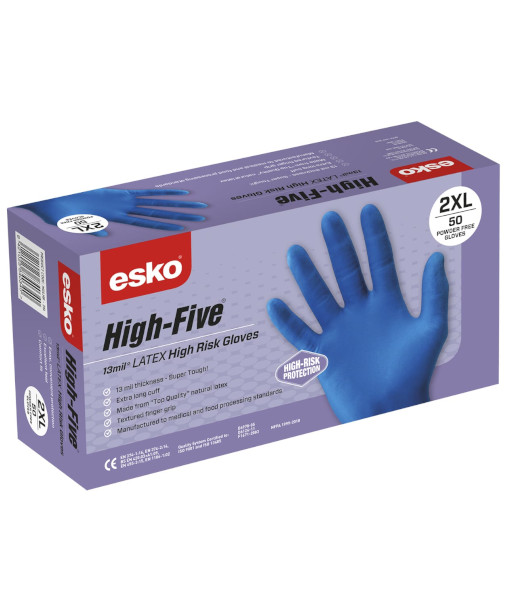 MDLHR Esko High Five High Risk Latex Disposable Gloves, Sizes M to 2XL (50 per box)