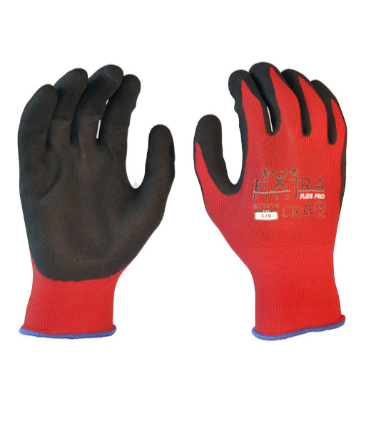 621016 red extra flex flexi pro sandy latex coated gloves front and back