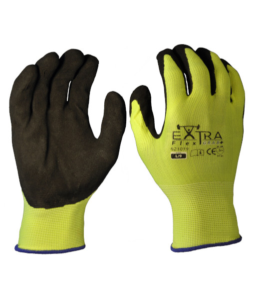 621019 extra flex grab hi vis sandy nitrile coated gloves front and back