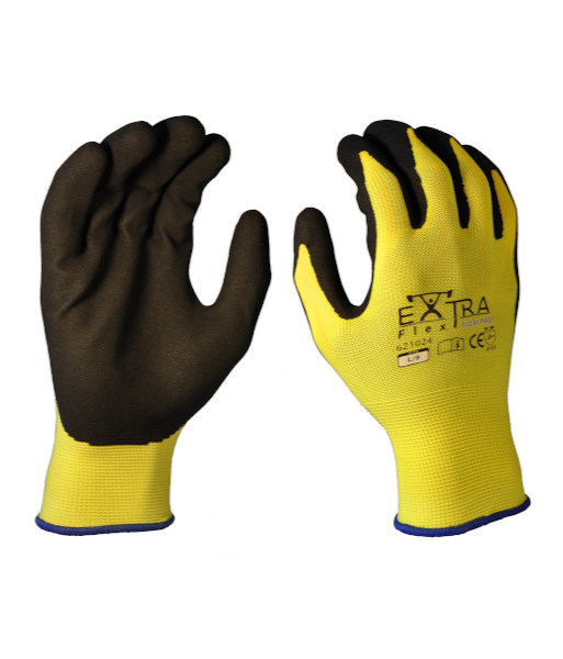 621024 extra flex flexi pro hi vis sandy latex coated gloves front and back