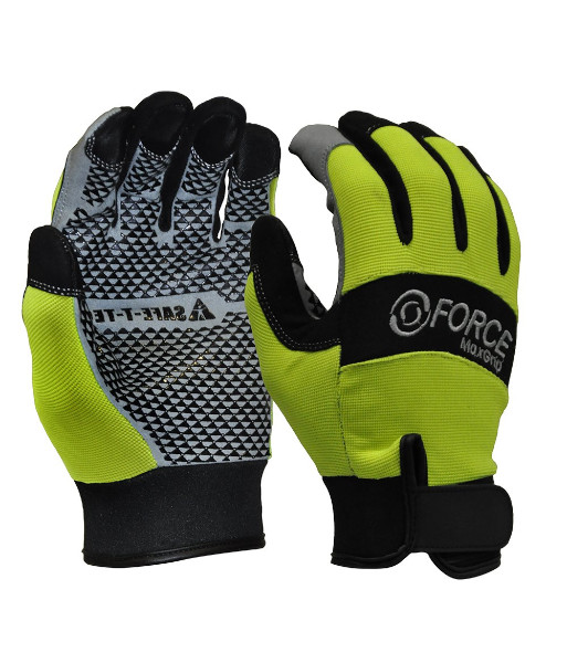 631005 Esko FORCE Hi-Vis Mechanics Gloves with Silicon Grip Trend, Sizes M to 2XL (sold per 6 pairs)