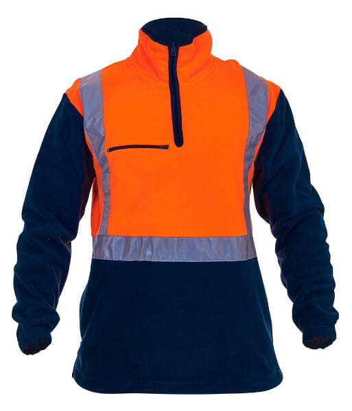 PCF1012 Caution Hi-Vis Day/Night Polar Fleece 1/2 Zip Tunic, Orange/Navy, Sizes XS to 13XL