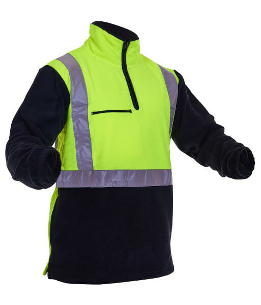 PCF1012 Caution Hi-Vis Day/Night Polar Fleece 1/2 Zip Tunic, Yellow/Black, Sizes XS to 7XL