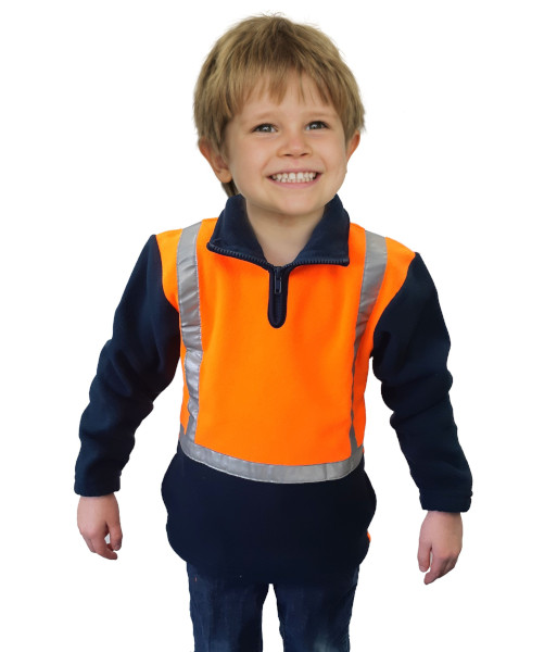 PCF1018 Esko Childrens Hi-Vis Polar Fleece, Orange/Navy, Sizes 2 to 14