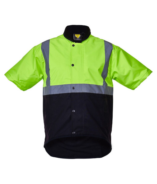 PCO1350 Caution Oilskin Day/Night Short Sleeve Vest, Yellow/Brown, Sizes S to 7XL