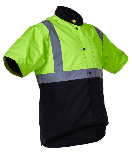 PCO1350 Caution Oilskin Day/Night Short Sleeve Vest, Yellow/Brown, Sizes S to 7XL