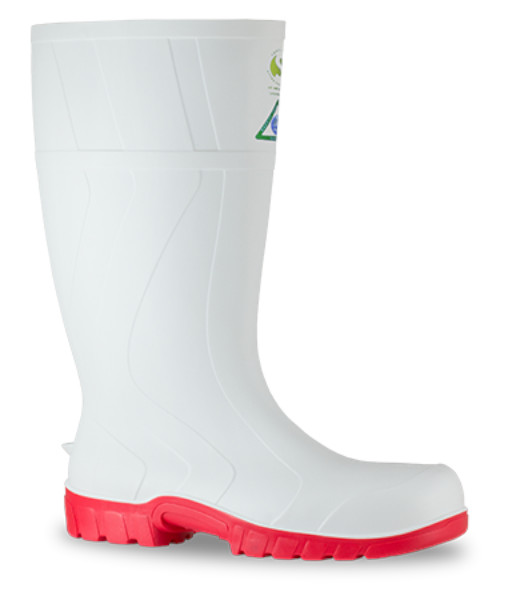 892-15010 Bata Safemate 400ml PVC Safety Gumboot, White/Red, Sizes 3 to 15