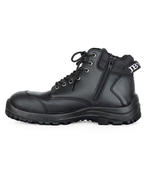 9F9 JB’s Steeler Zip Lace Up Safety Boot, Black, Sizes 3 to 14 (Half Sizes Available)