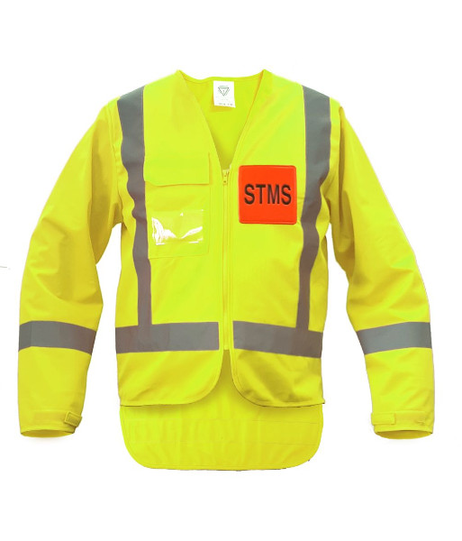 PCV1505 Caution STMS Long Sleeve Safety Vest, Yellow, Sizes 3XS to 10XL