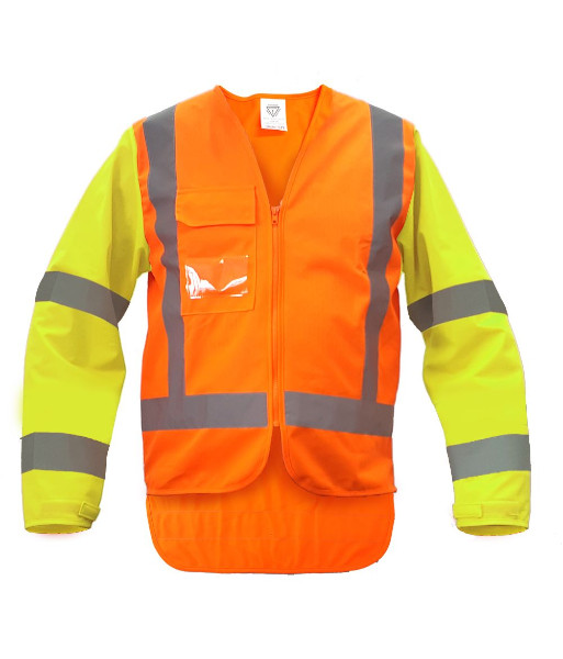 PCV1507 Caution MTC Long Sleeve Safety Vest, Orange/Yellow, Sizes 3XS to 10XL