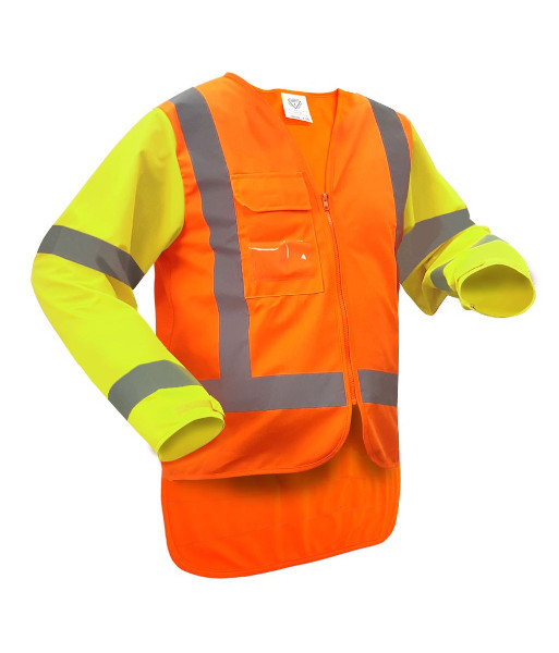 PCV1507 Caution MTC TTMC-W22 Long Sleeve Safety Vest, Orange/Yellow, Sizes 3XS to 10XL