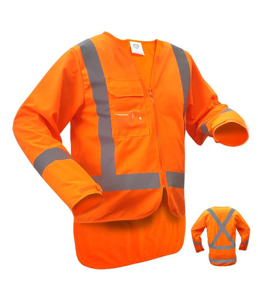 PCV1509 Caution TTMC-W17 X-Back Long Sleeve Safety Vest, Orange, Sizes 3XS to 10XL