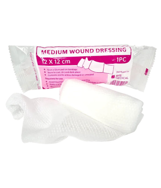 MD007 First Aid Medium Wound Dressing Pad on Bandage 12cm x 12cm