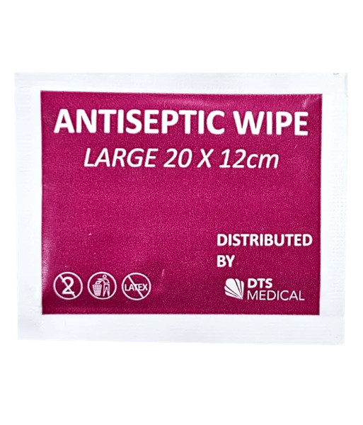 MW001 First Aid Antiseptic Large Wound Wipes 12cm x  20cm, Single