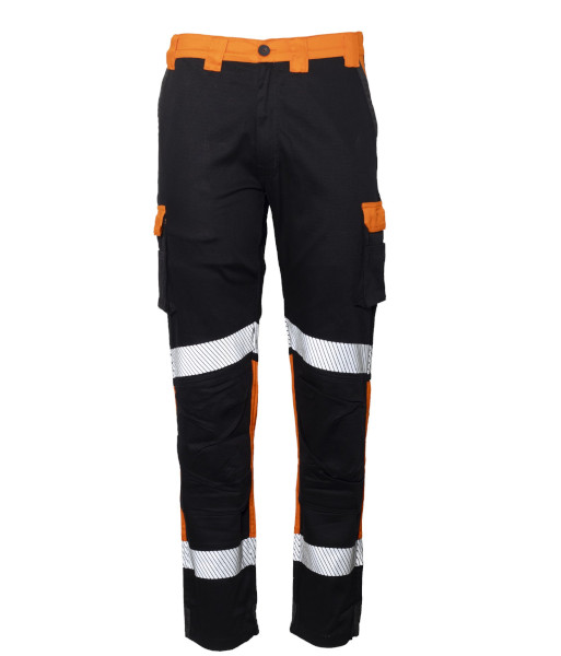 801259 Esko Reflective RIPSTOP 220gsm Cotton Cargo Trousers, Black/Orange, Sizes 77 to 127