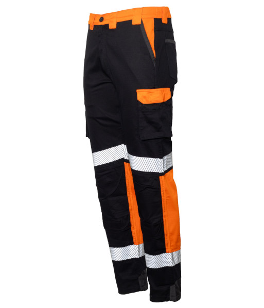 801259 Esko Reflective RIPSTOP 220gsm Cotton Cargo Trousers, Black/Orange, Sizes 77 to 127