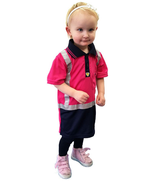 PCP1216 Caution Hi-Vis Childrens Microfibre Polo, Pink/Navy, Sizes 2 to 14