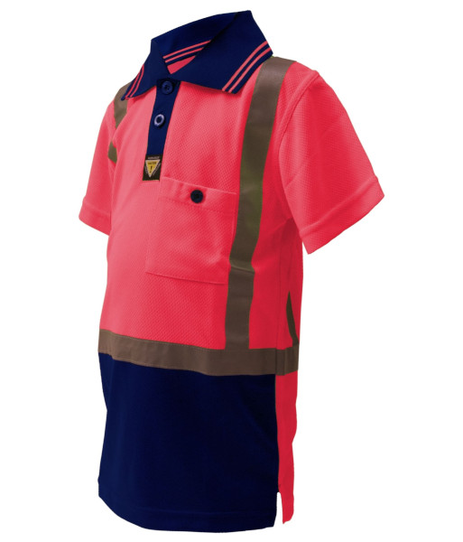 PCP1216 Esko Childrens Hi-Vis Taped Microfibre Polo, Pink/Navy, Sizes 2 to 14