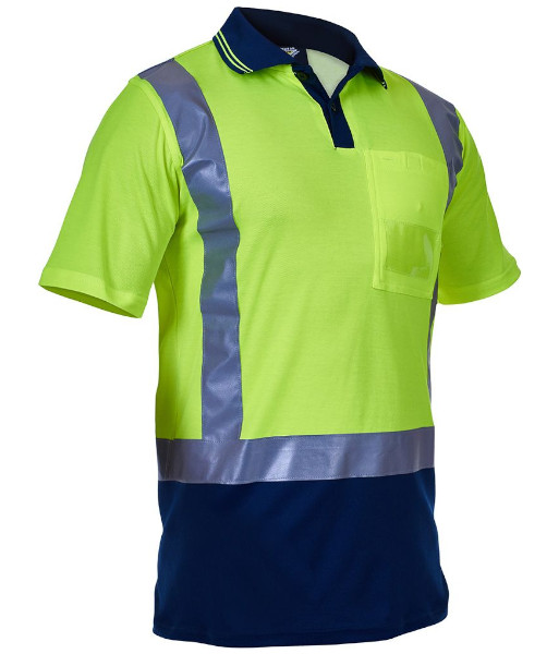PCP1251 Caution Hi-Vis Day/Night Cotton Backed Polo, Yellow/Navy, Sizes XS to 7XL