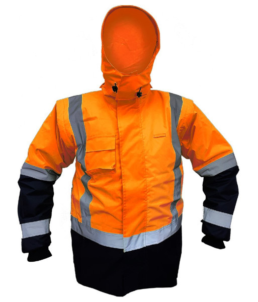 PCR4015 Esko StormPro® Day/Night Zip-Off Sleeve Fleece Lined Jacket, Orange/Navy, Sizes XS to 8XL