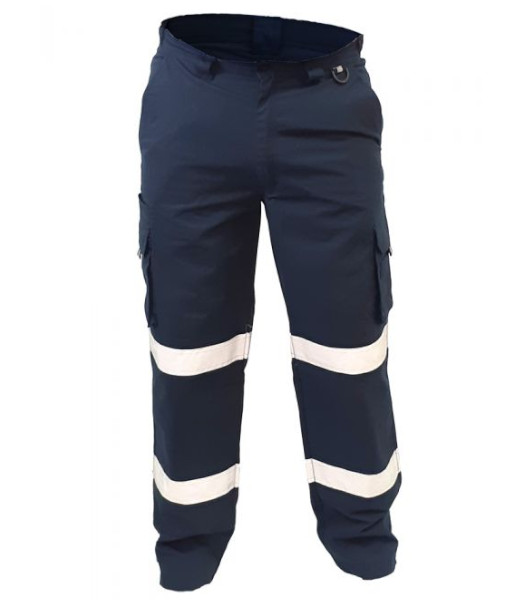 PCT1535 Caution 100% Cotton Taped Cargo Trousers, Navy, Sizes 28”/72cm to 62”/157cm