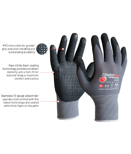 E440HC Esko Openside Touchline Gloves with Micro Dots, Sizes S To 2XL (sold per 12 pairs)