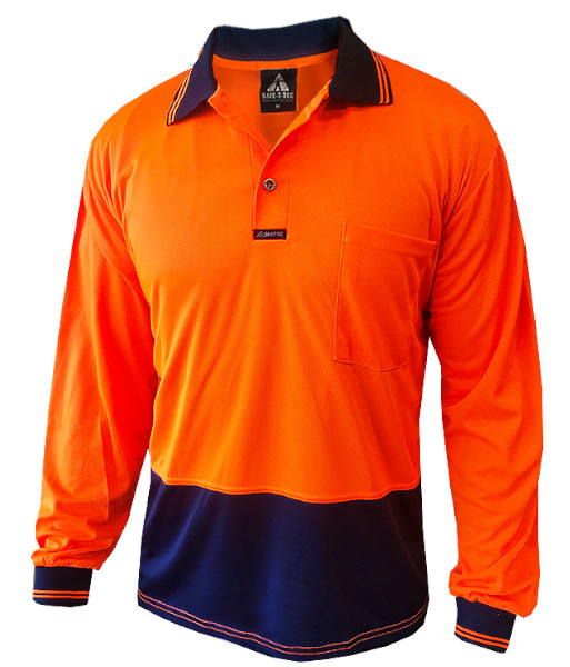801086 Safe-T-Tec Day Only Long Sleeve Polo, Orange/Navy, Sizes S to 8XL