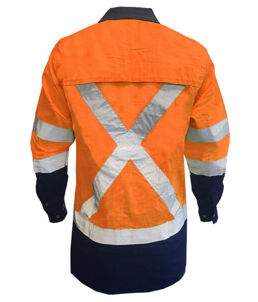 801134 Safe-T-Tec Day/Night 155gsm RIPSTOP Cotton Shirt, Orange/Navy, Sizes S to 8XL