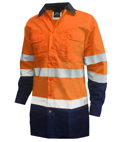 801134 Safe-T-Tec Day/Night 155gsm RIPSTOP Cotton Shirt, Orange/Navy, Sizes S to 8XL