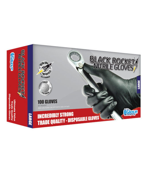 1300 The Glove Company Black Rocket® Nitrile Disposable Gloves, Sizes S To 2XL
