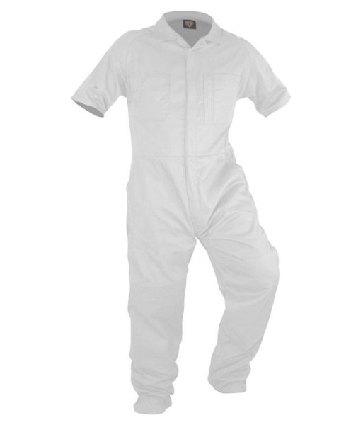 PCO3010 Caution Polycotton Short Sleeve Zip Overall, White, Sizes 3 to 18