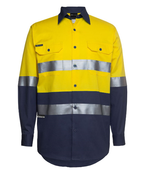 6DNWL JB’s Hi Vis Day/Night Long Sleeve 150g Cotton Work Shirt, Yellow/Navy, Sizes 3XS to 8XL/9XL
