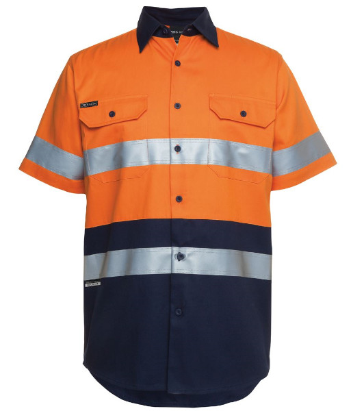 6HSS JB’s Hi Vis Day/Night Short Sleeve 190g Cotton Work Shirt, Orange/Navy, Sizes XS to 6XL/7XL