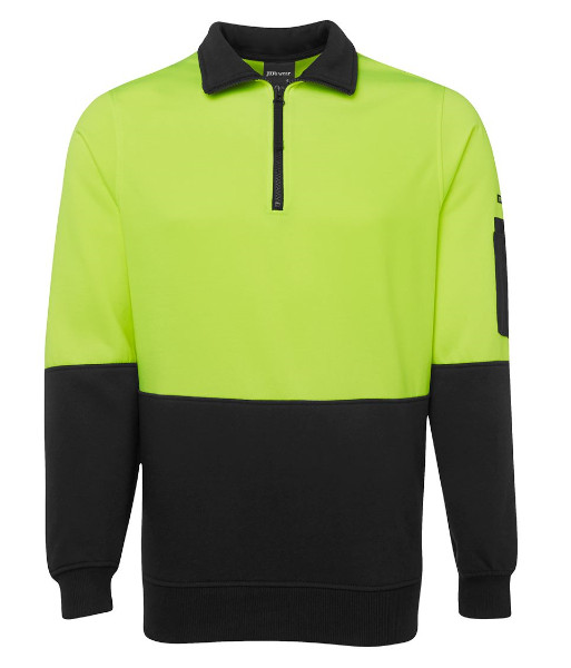 6HVFH JB’s Hi Vis Day Only Half Zip Fleecy, Lime/Black, Sizes 2XS to 5XL