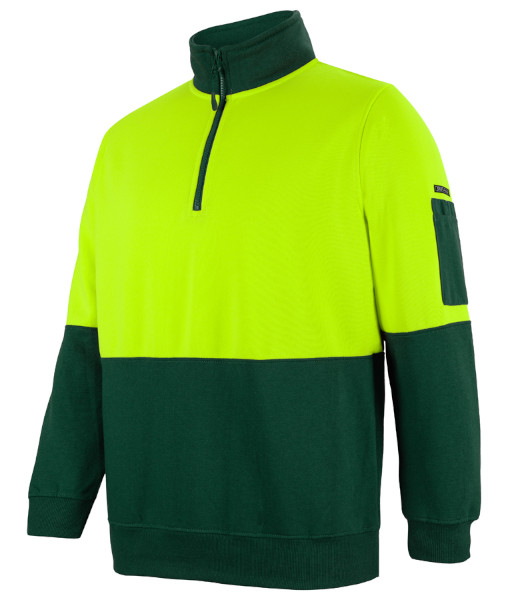 6HVFH JB’s Hi-Vis Day Only Half Zip Fleecy, Lime/Bottle, Sizes 2XS to 5XL