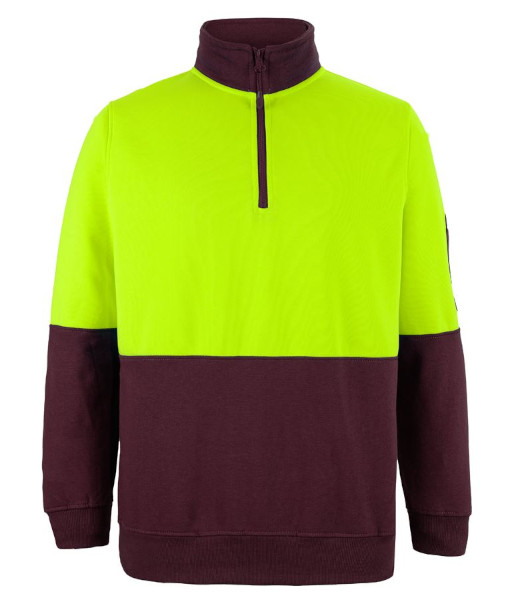 6HVFH JB’s Hi-Vis Day Only Half Zip Fleecy, Lime/Maroon, Sizes S to 5XL