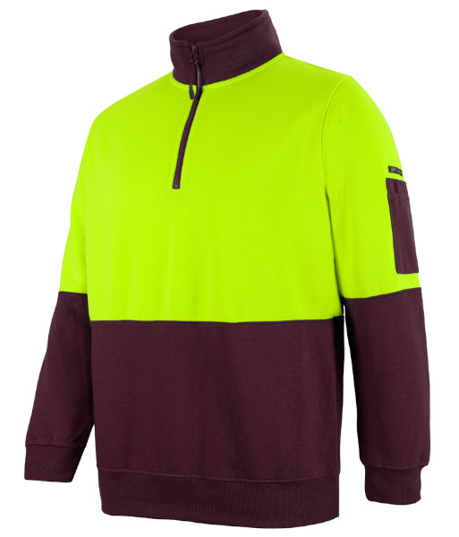 6HVFH JB’s Hi-Vis Day Only Half Zip Fleecy, Lime/Maroon, Sizes S to 5XL