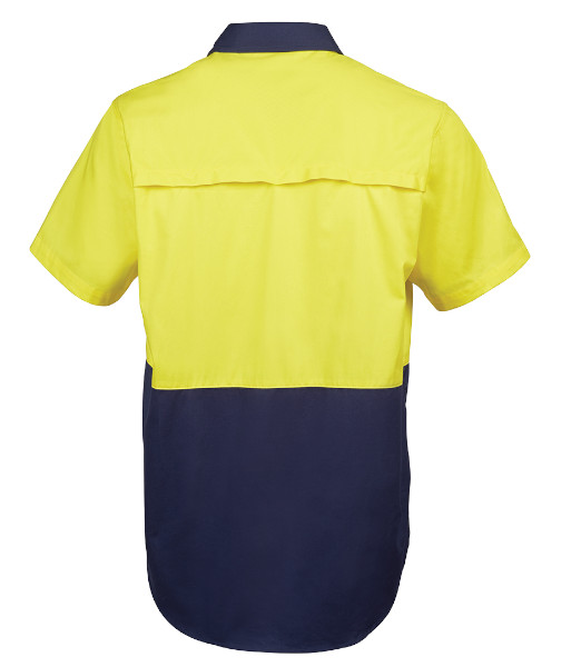 6HWSS JB’s Hi Vis Day Only Short Sleeve 150g Cotton Work Shirt, Yellow/Navy, Sizes 2XS to 6XL/7XL