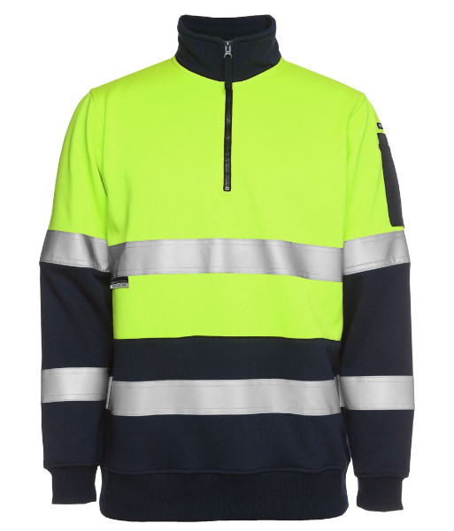 6HZFS JB’s Hi-Vis Day/Night Half Zip Fleece Sweat, Lime/Navy, Sizes XS to 5XL