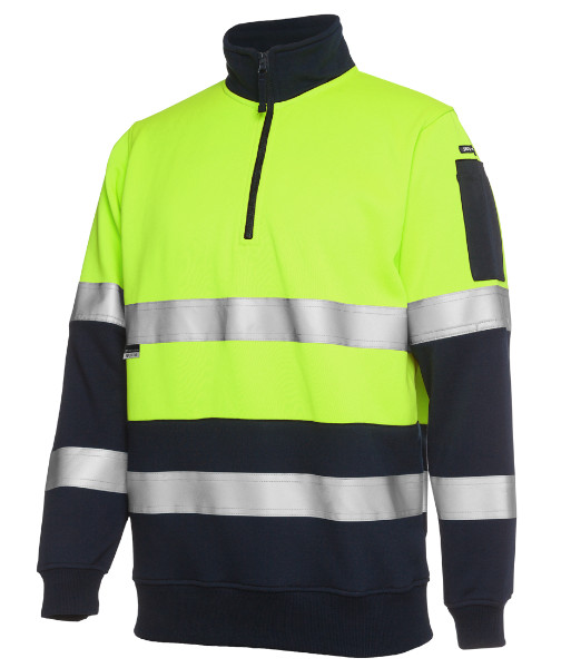 6HZFS JB’s Hi-Vis Day/Night Half Zip Fleece Sweat, Lime/Navy, Sizes XS to 5XL