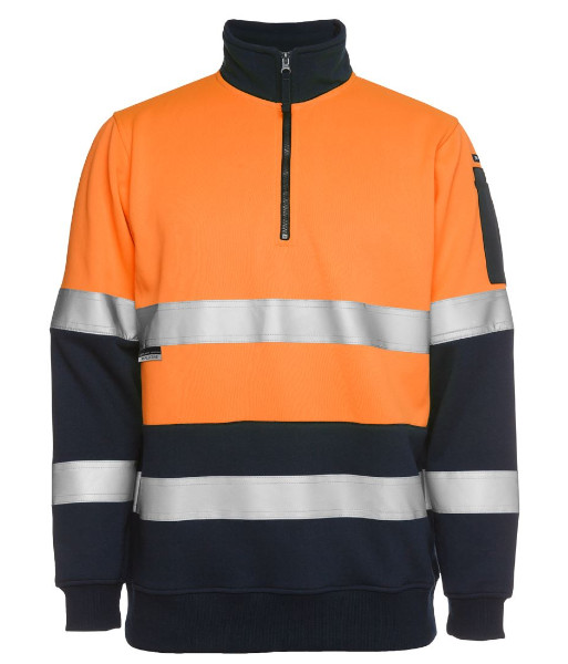 6HZFS JB’s Hi-Vis Day/Night Half Zip Fleece Sweat, Orange/Navy, Sizes XS to 5XL