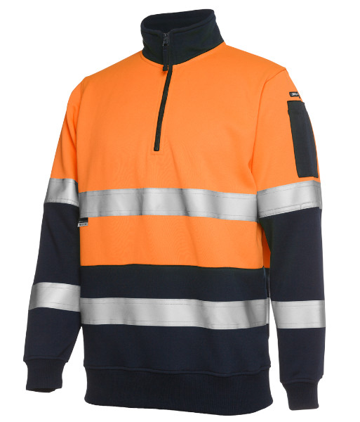 6HZFS JB’s Hi-Vis Day/Night Half Zip Fleece Sweat, Orange/Navy, Sizes XS to 5XL