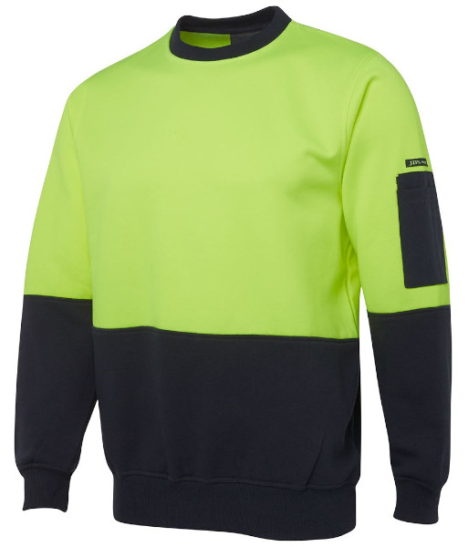 6HVCN JB’s Hi Vis Day Only Fleecy Crew, Lime/Navy, Sizes 2XS to 5XL