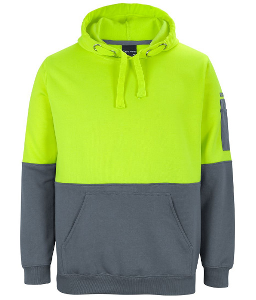 6HVPH JB’s Hi-Vis Day Only Pull Over Hoodie, Lime/Charcoal, Sizes XS to 5XL