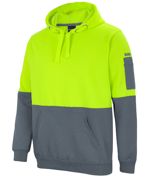 6HVPH JB’s Hi-Vis Day Only Pull Over Hoodie, Lime/Charcoal, Sizes XS to 5XL