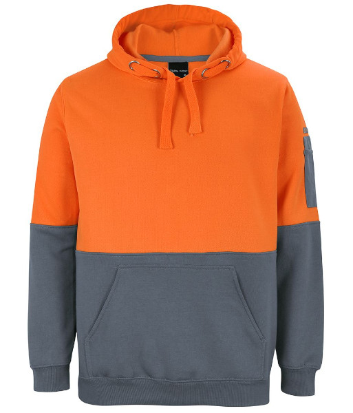6HVPH JB’s Hi-Vis Day Only Pull Over Hoodie, Orange/Charcoal, Sizes XS to 5XL