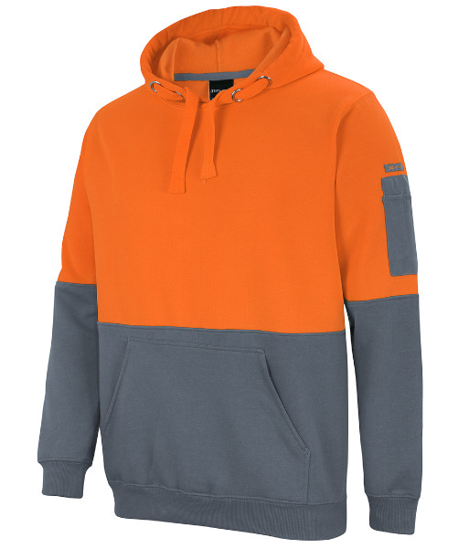 6HVPH JB’s Hi-Vis Day Only Pull Over Hoodie, Orange/Charcoal, Sizes XS to 5XL