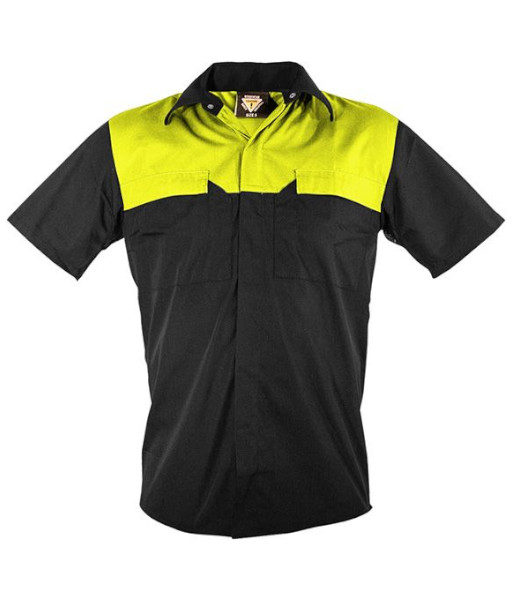 PCS2000 Caution Polycotton Short Sleeve Shirt, Black/Yellow, Sizes XS to 7XL