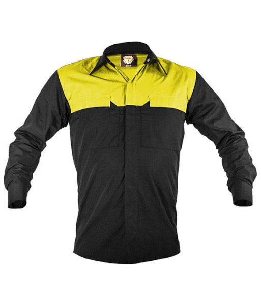 PCS2010 Caution Polycotton Long Sleeve Shirt, Black/Yellow, Sizes XS to 7XL