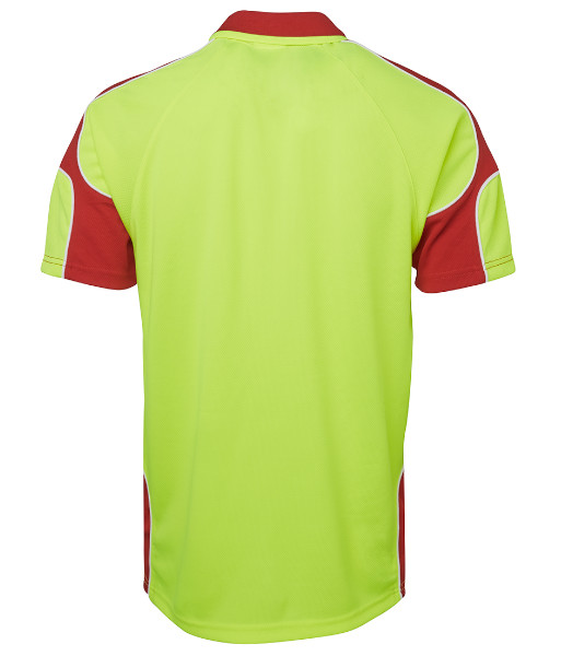 6AP4S JB’s Hi-Vis Short Sleeve Arm Panel Polo, Lime/Red, Sizes 2XS to 5XL